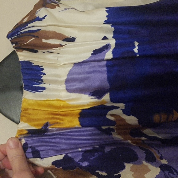 Taylor 100% silk yellow and purple abstract collared midi dress - Picture 2 of 7